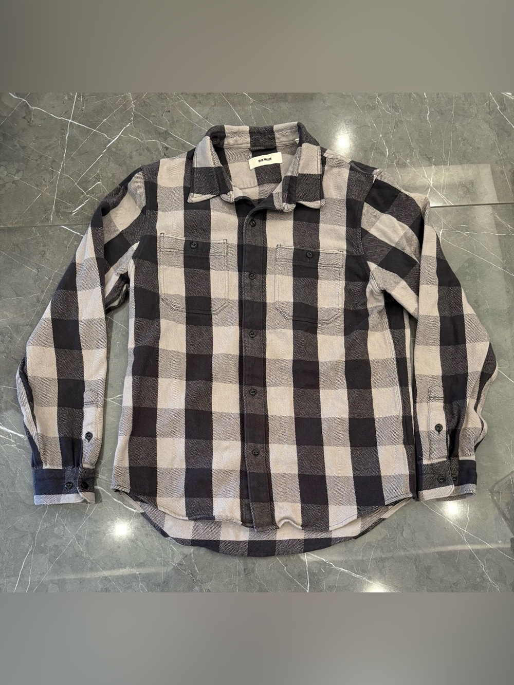 Men's Buck Mason Gray Blanket Flannel Long Sleeve Check Overshirt Medium